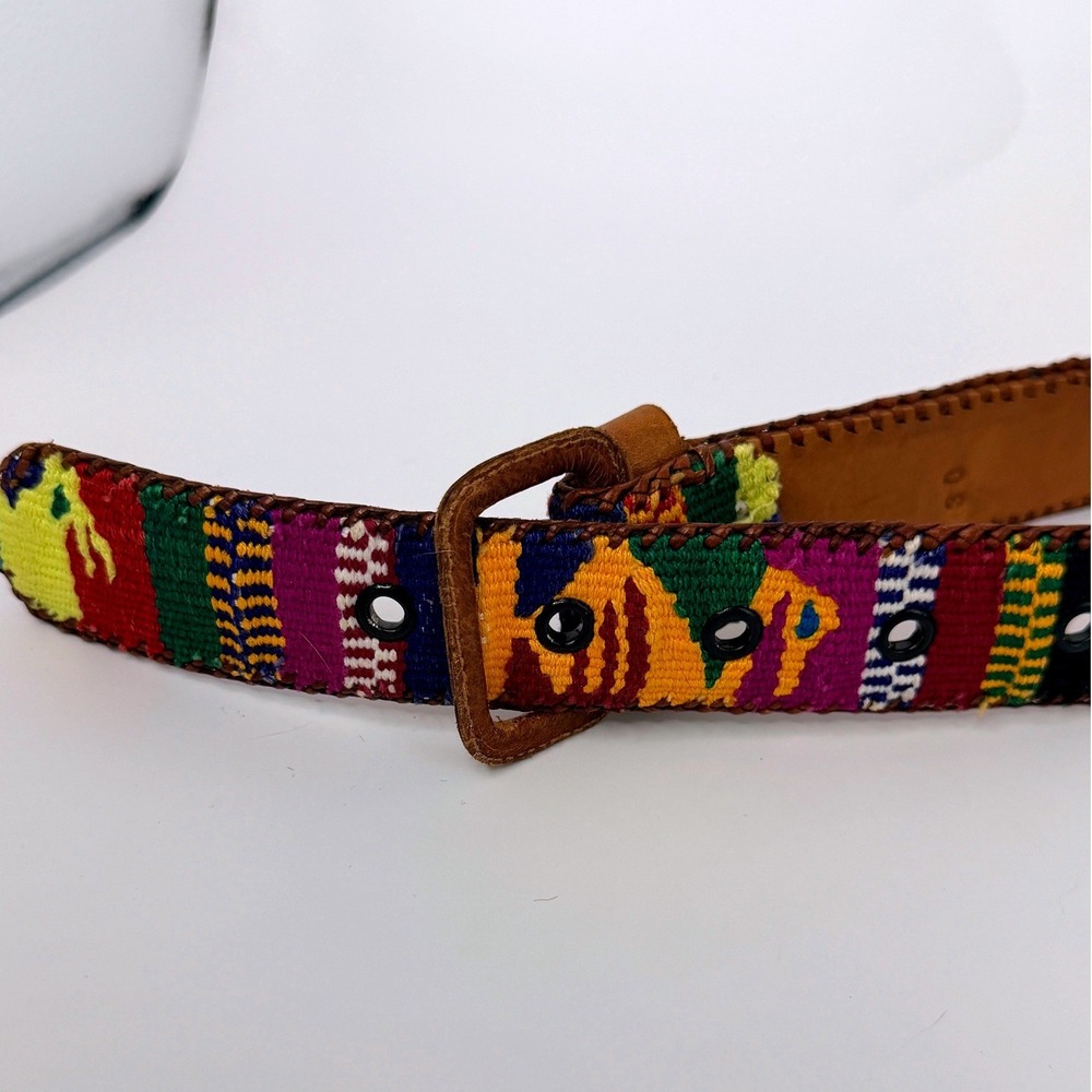 Vintage Woven Multi Color‎ Leather Belt Size 30 Handmade Tribal Southwestern